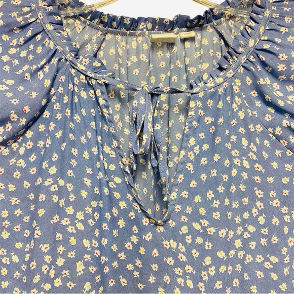 Gap Blouse Chiffon Floral Raglan/Long Sleeve Drawstring Tie/Ruffle Neck Size M - Picture 4 of 9